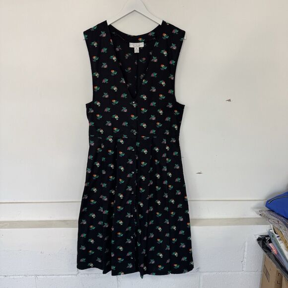 Vintage 80's Dress Cambridge Dry Goods Floral Pinafore Cottagecore Prairie Large - Picture 2 of 12